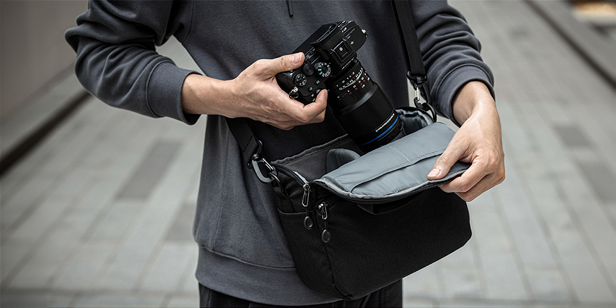 Torba fotograficzna K&F Concept Camera Sling Bag 5 l - czarna - Szybki dostęp do aparatu